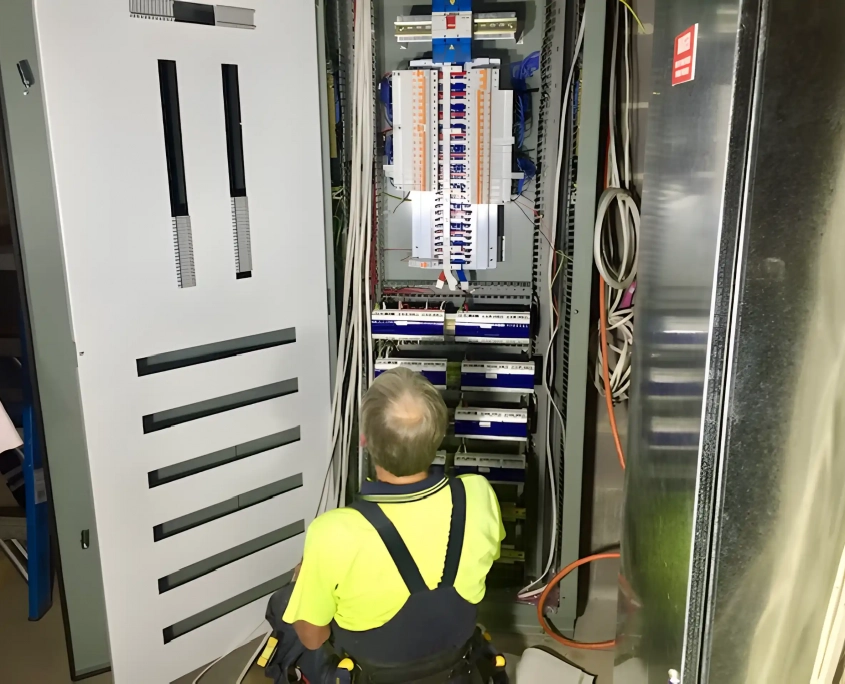 electrician looking at electric board
